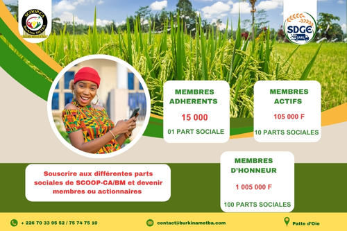 SCOOP-CA/BM : Devenez membre d’une coopérative engagée pour l’entrepreneuriat au Burkina Faso
